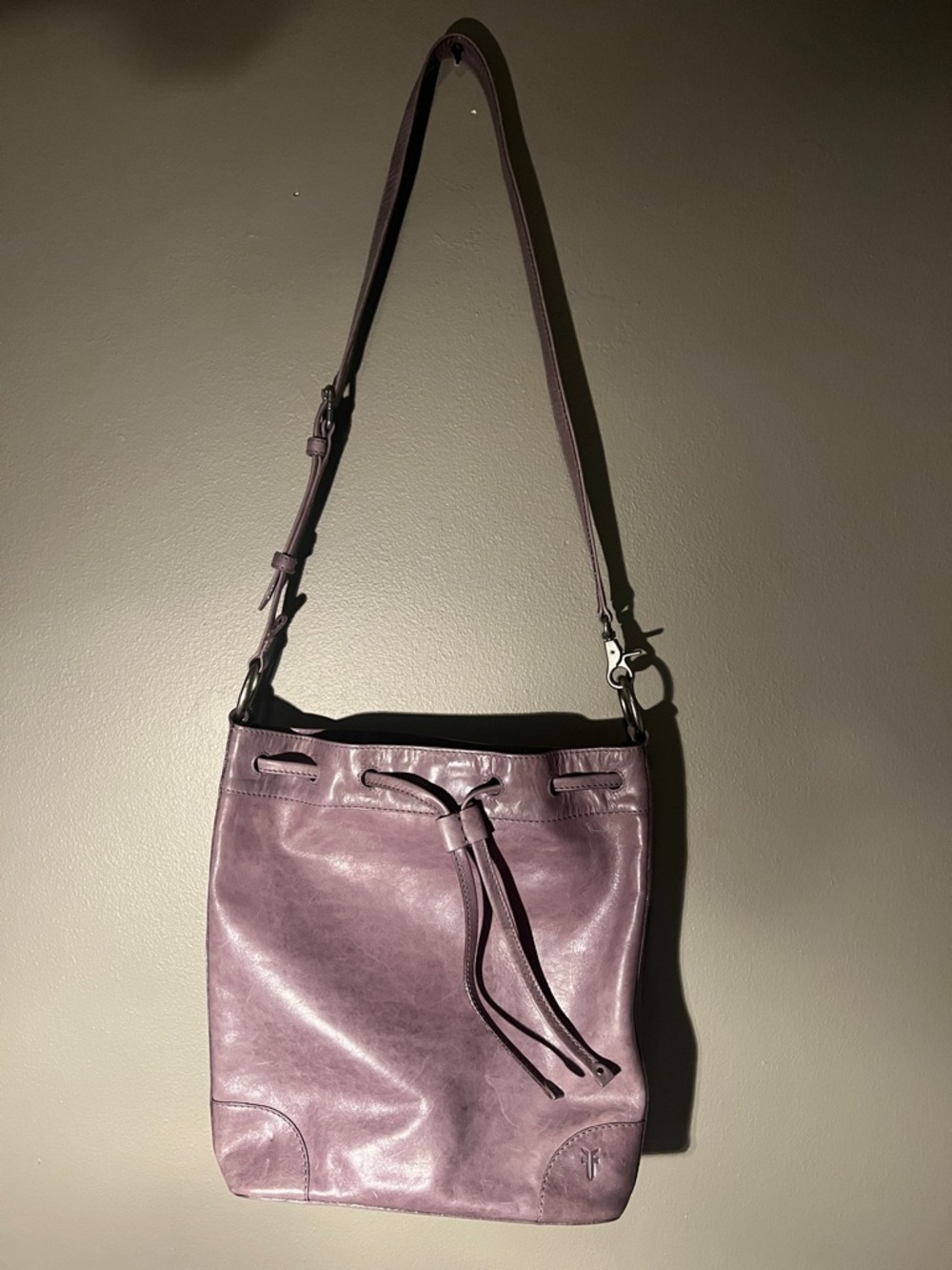 Frye Leather Melissa Drawstring Bucket Bag Amethyst NWOT